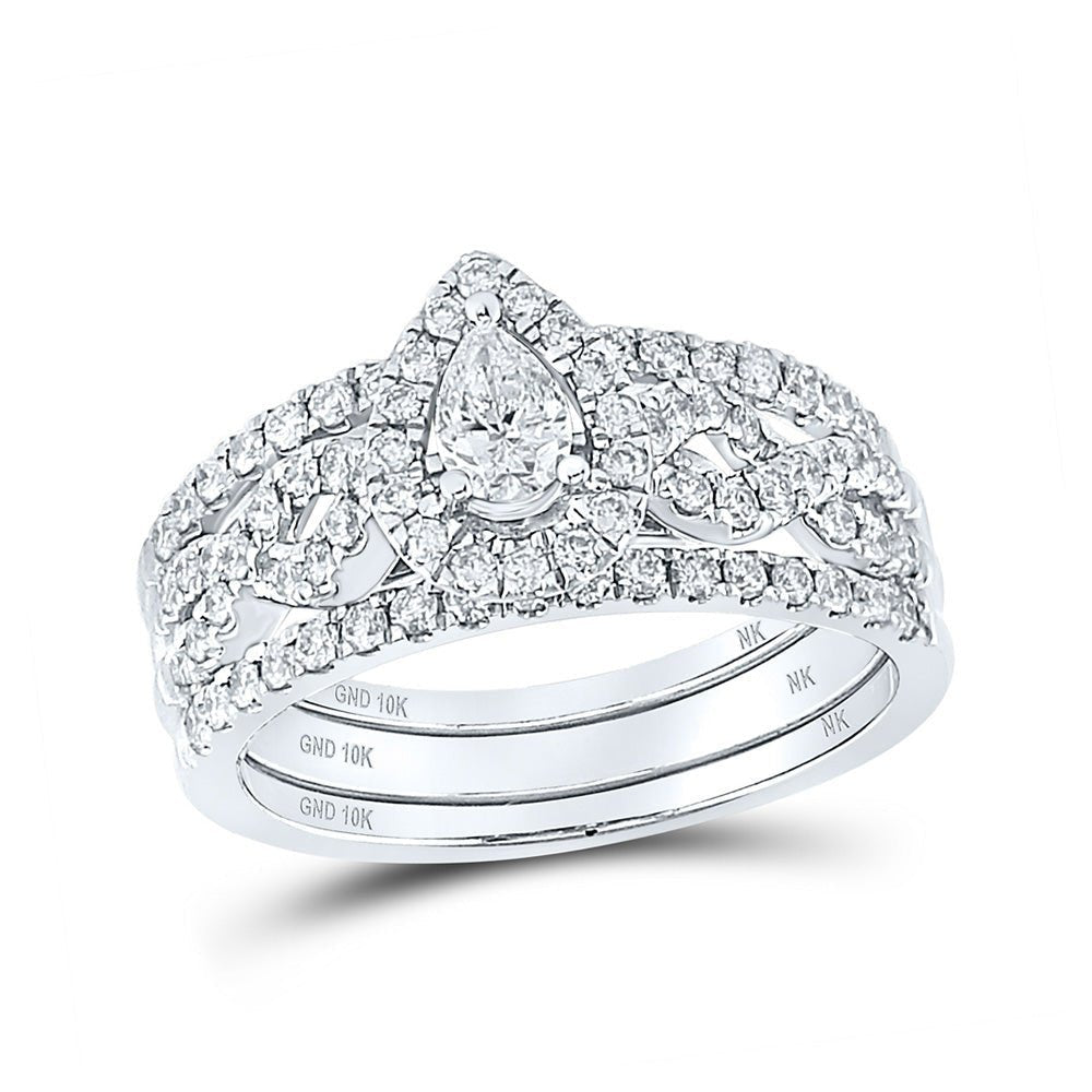 Eternal Love 10kt White Gold Pear Diamond 3 - Piece Bridal Wedding Ring Band Set 7/8 Cttw - Splendid Jewellery