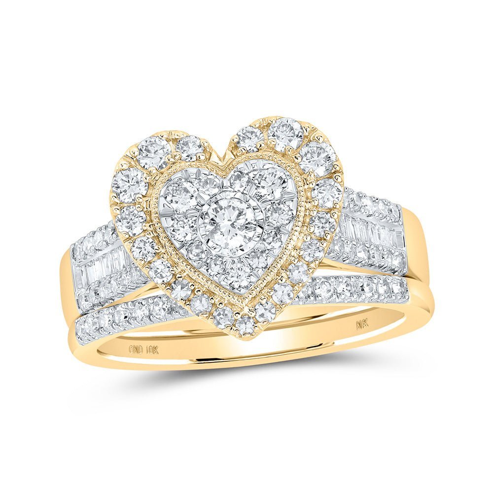 Eternal Love 10kt Yellow Gold Diamond Heart Bridal Wedding Ring Band Set - Splendid Jewellery