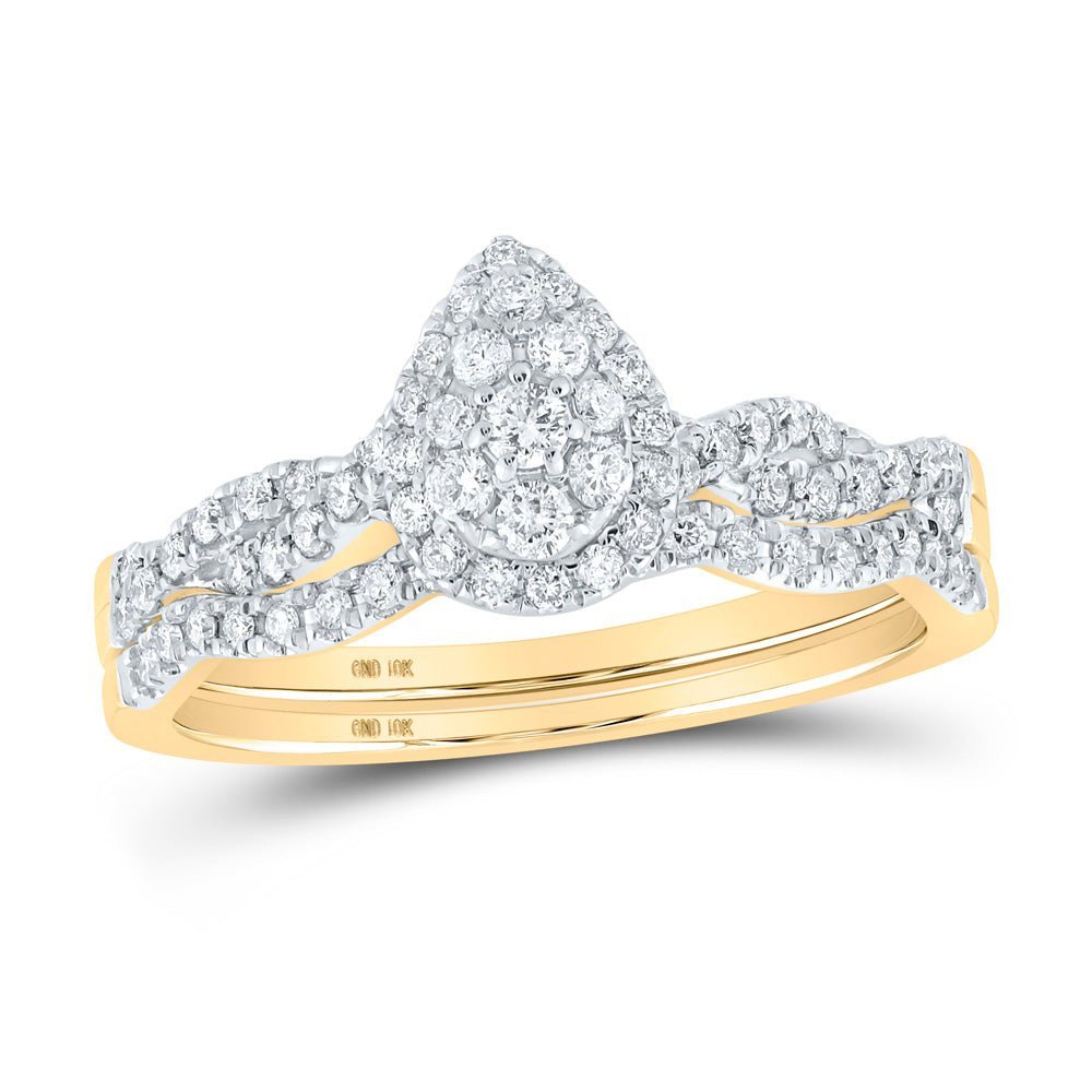 Eternal Love 10kt Yellow Gold Diamond Teardrop Bridal Wedding Ring Set - Splendid Jewellery
