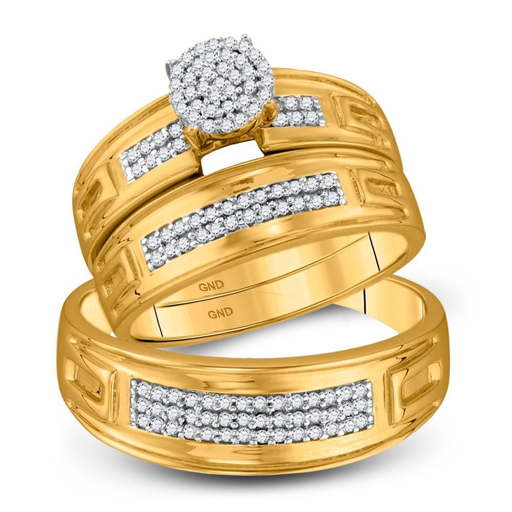 Eternal Love 10kt Yellow Gold His Hers Round Diamond Cluster Matching Wedding Set - Splendid Jewellery