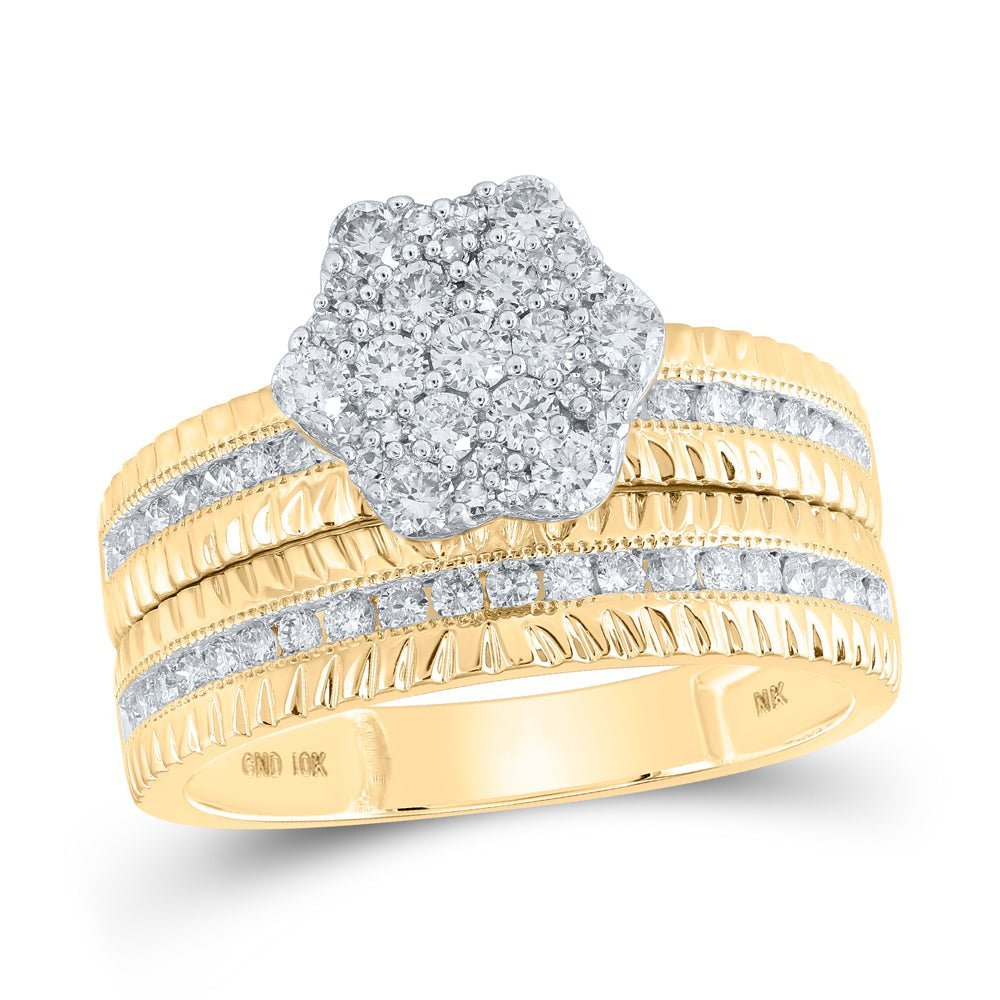 Eternal Love 10kt Yellow Gold His Hers Round Diamond Cluster Matching Wedding Set - Splendid Jewellery