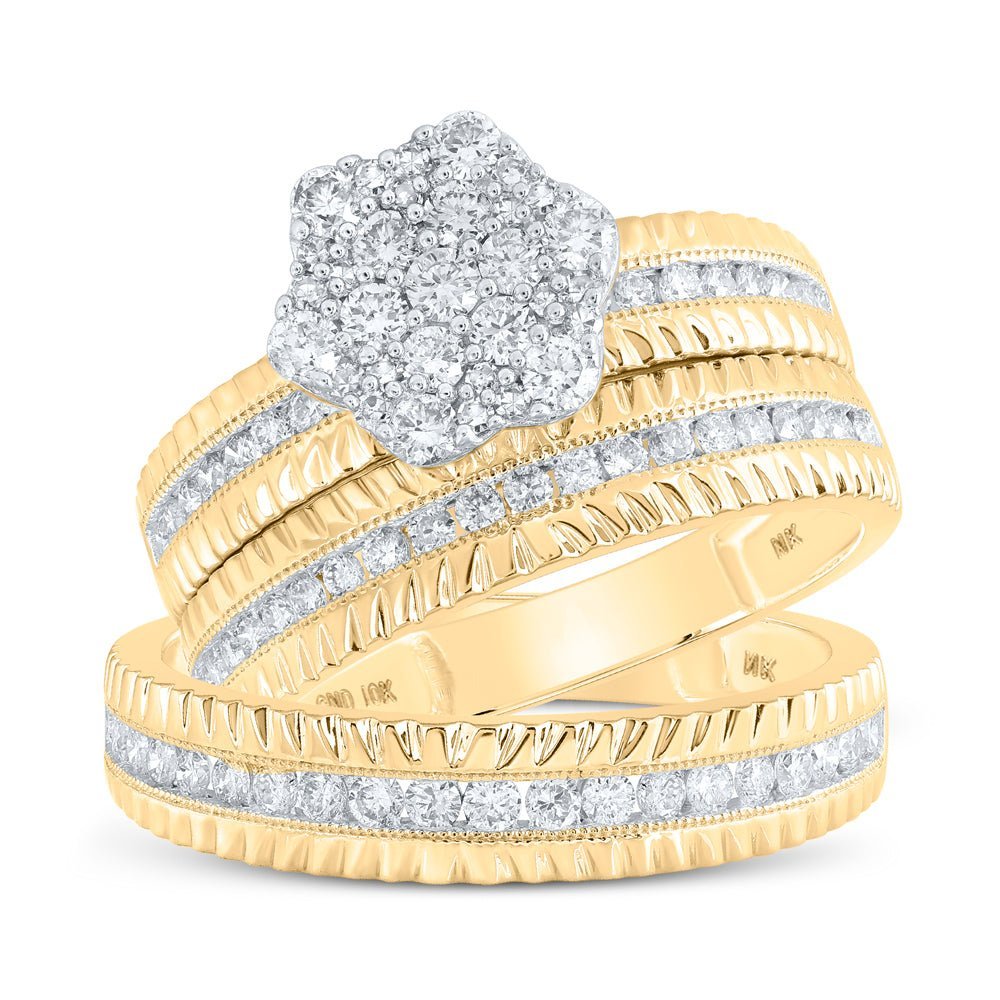 Eternal Love 10kt Yellow Gold His Hers Round Diamond Cluster Matching Wedding Set - Splendid Jewellery