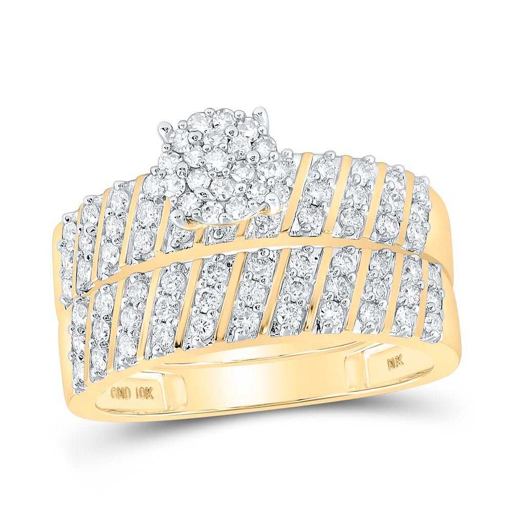 Eternal Love 10kt Yellow Gold His Hers Round Diamond Cluster Wedding Set - Splendid Jewellery