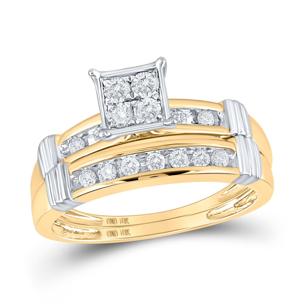 Eternal Love 10kt Yellow Gold His Hers Round Diamond Square Matching Wedding Set 5/8 Cttw - Splendid Jewellery