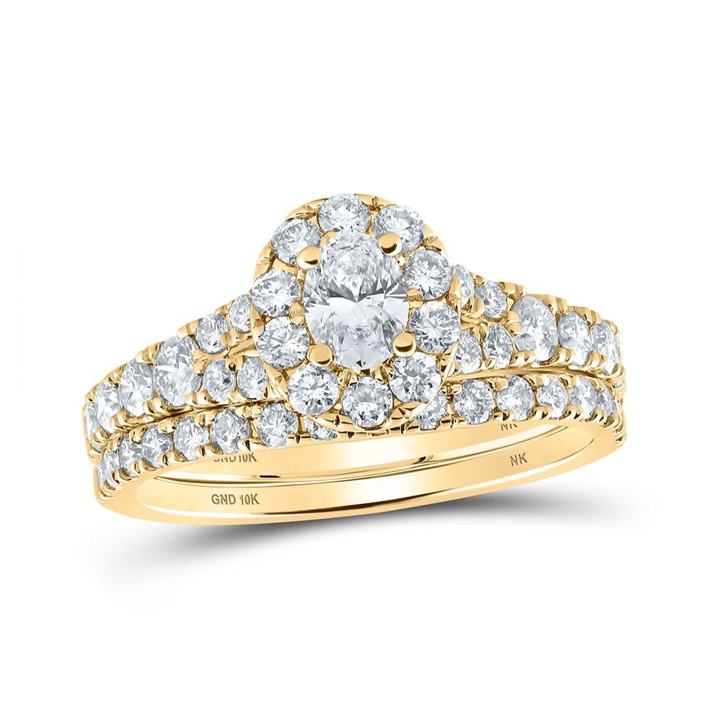 Eternal Love 10kt Yellow Gold Oval Diamond Halo Bridal Wedding Ring Band Set 1 - 1/2 Cttw - Splendid Jewellery