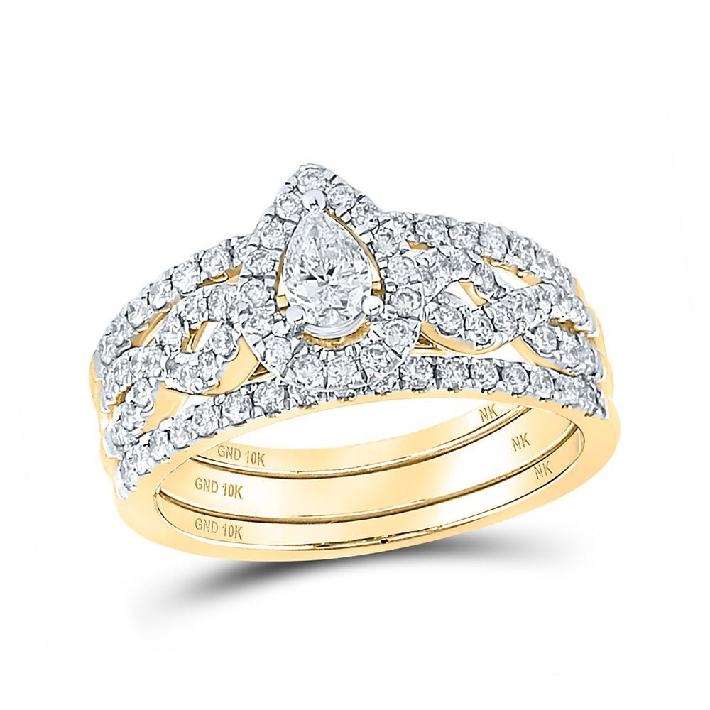 Eternal Love 10kt Yellow Gold Pear Diamond 3 - Piece Bridal Wedding Ring Band Set - Splendid Jewellery