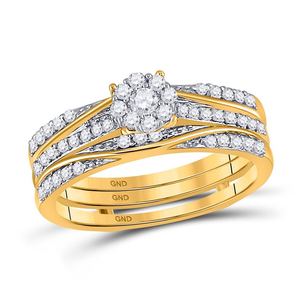 Eternal Love 10kt Yellow Gold Round Diamond 3 - Piece Bridal Wedding Ring Band Set 1/2 Cttw - Splendid Jewellery
