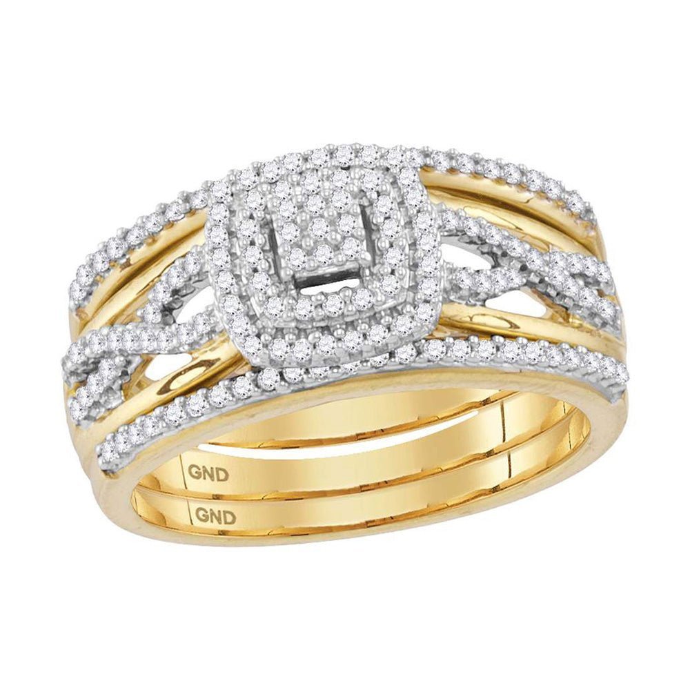 Eternal Love 10kt Yellow Gold Round Diamond Bridal Wedding Ring Band Set - Splendid Jewellery