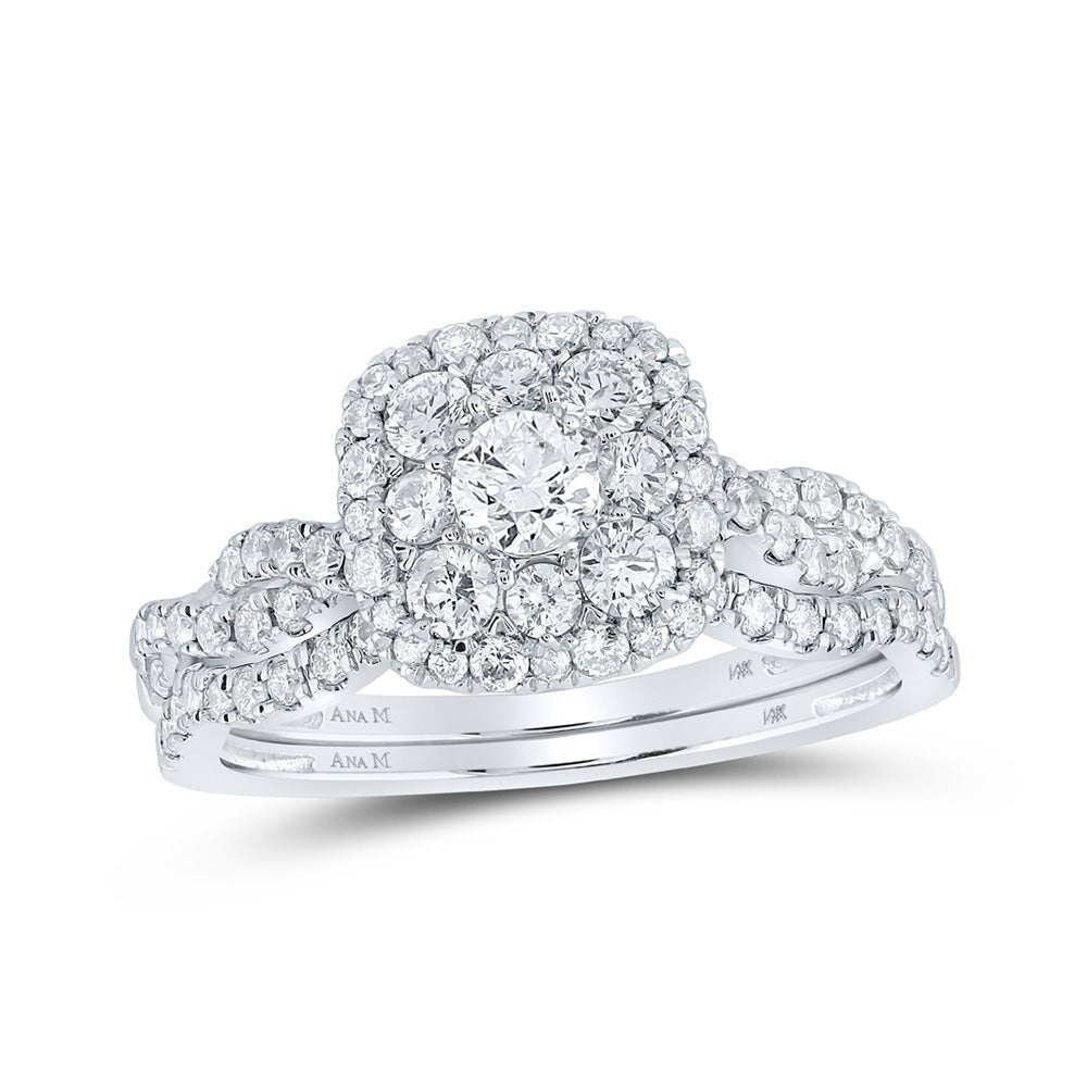 Eternal Love 14kt White Gold Diamond Halo Bridal Wedding Ring Band Set - Splendid Jewellery
