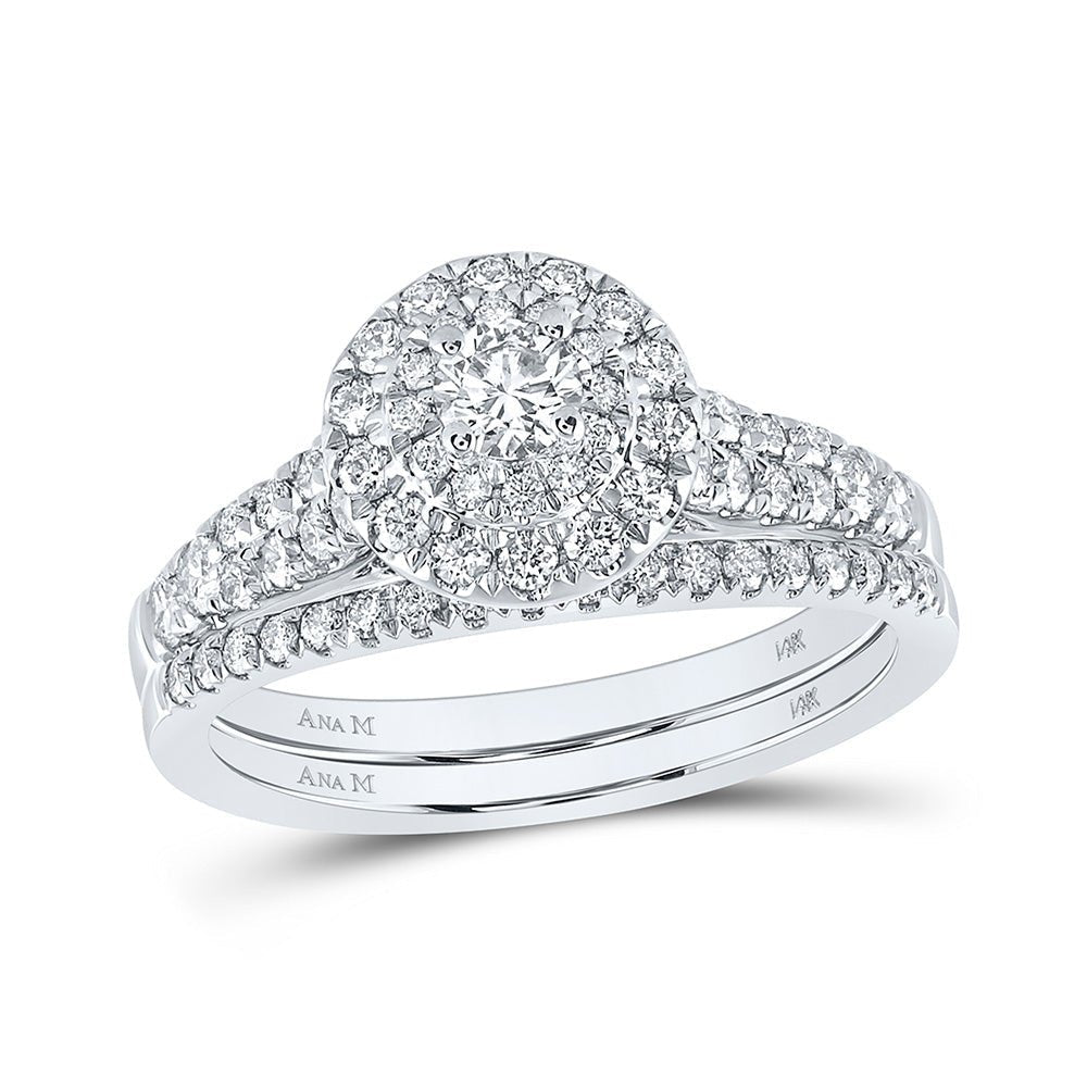 Eternal Love 14kt White Gold Diamond Halo Sapphire Bridal Wedding Ring Set - Splendid Jewellery