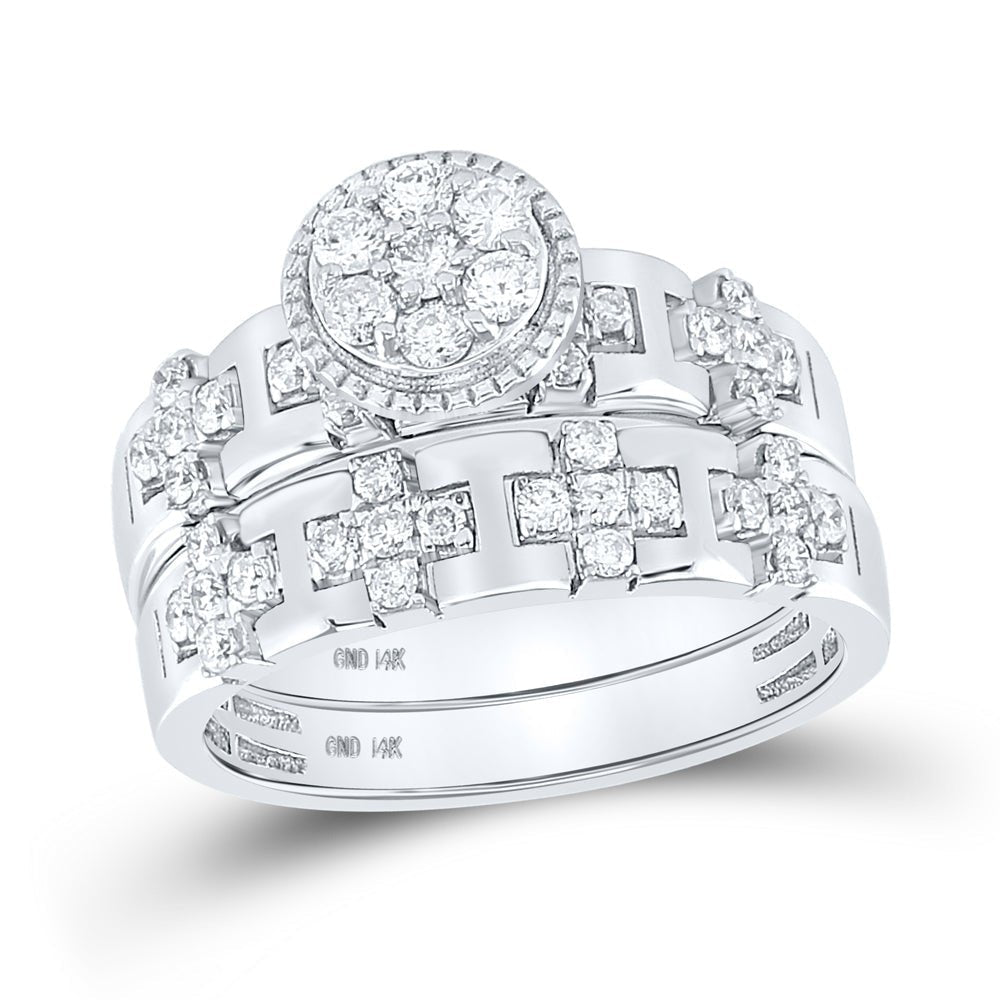 Eternal Love 14kt White Gold His Hers Round Diamond Cluster Wedding Set - Splendid Jewellery