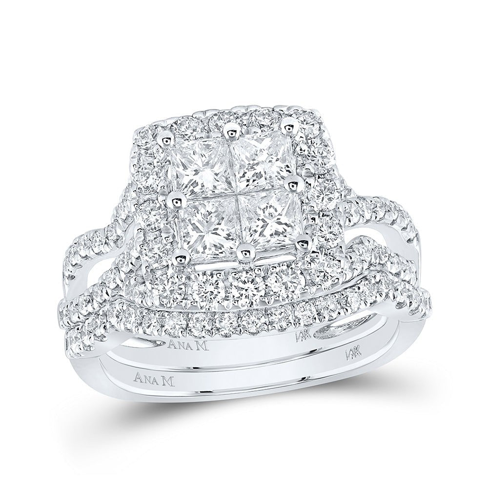 Eternal Love 14kt White Gold Princess Diamond Square Bridal Wedding Ring Band Set - Splendid Jewellery