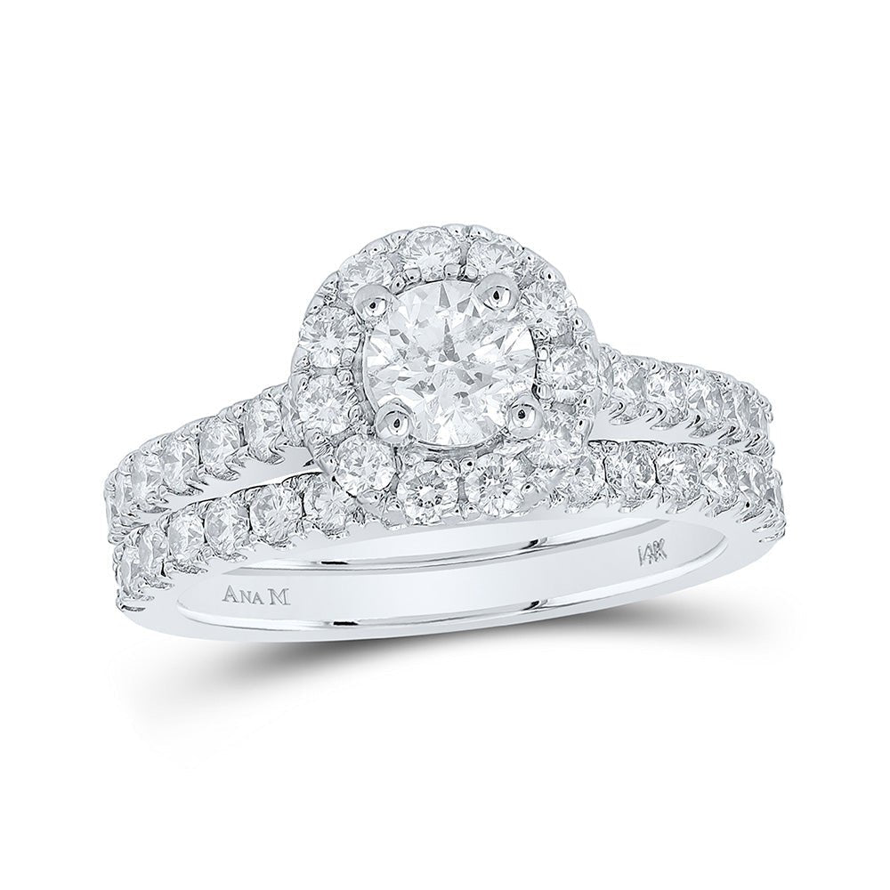 Eternal Love 14kt White Gold Round Diamond Halo Bridal Wedding Ring Band Set - Splendid Jewellery