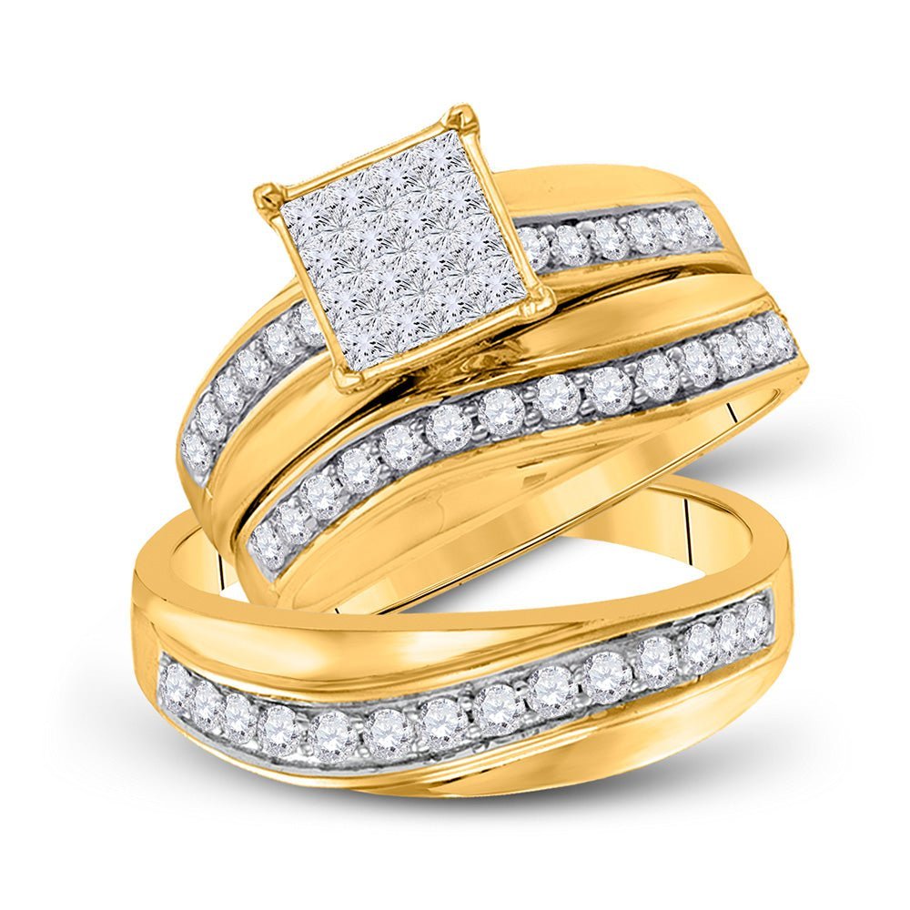 Eternal Love 14kt Yellow Gold His Hers Princess Diamond Square Matching Bridal Wedding Ring Set - Splendid Jewellery