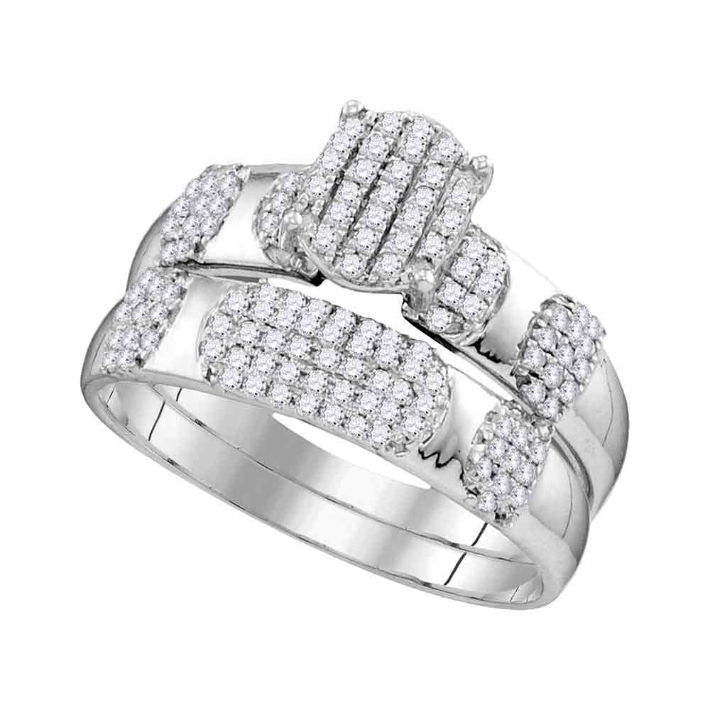 Eternal Love Brilliance: 10kt White Gold His Hers Round Diamond Oval Matching Wedding Set 3/4 Cttw - Splendid Jewellery