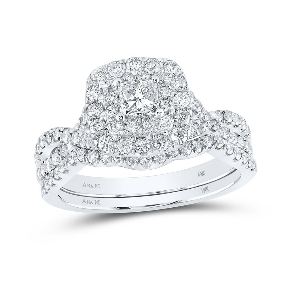 Eternal Love Diamond and Sapphire Halo Bridal Wedding Ring Set - Splendid Jewellery
