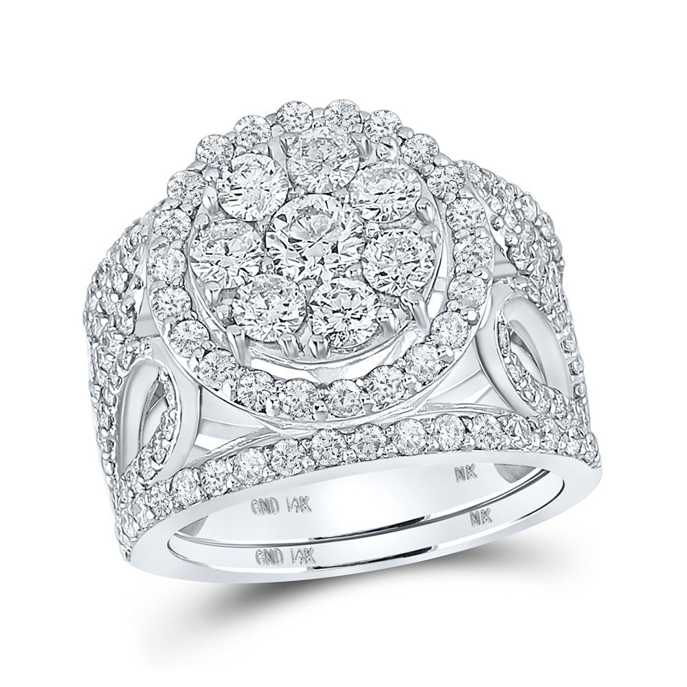Eternal Love Diamond Cluster Bridal Wedding Ring Band Set - Splendid Jewellery