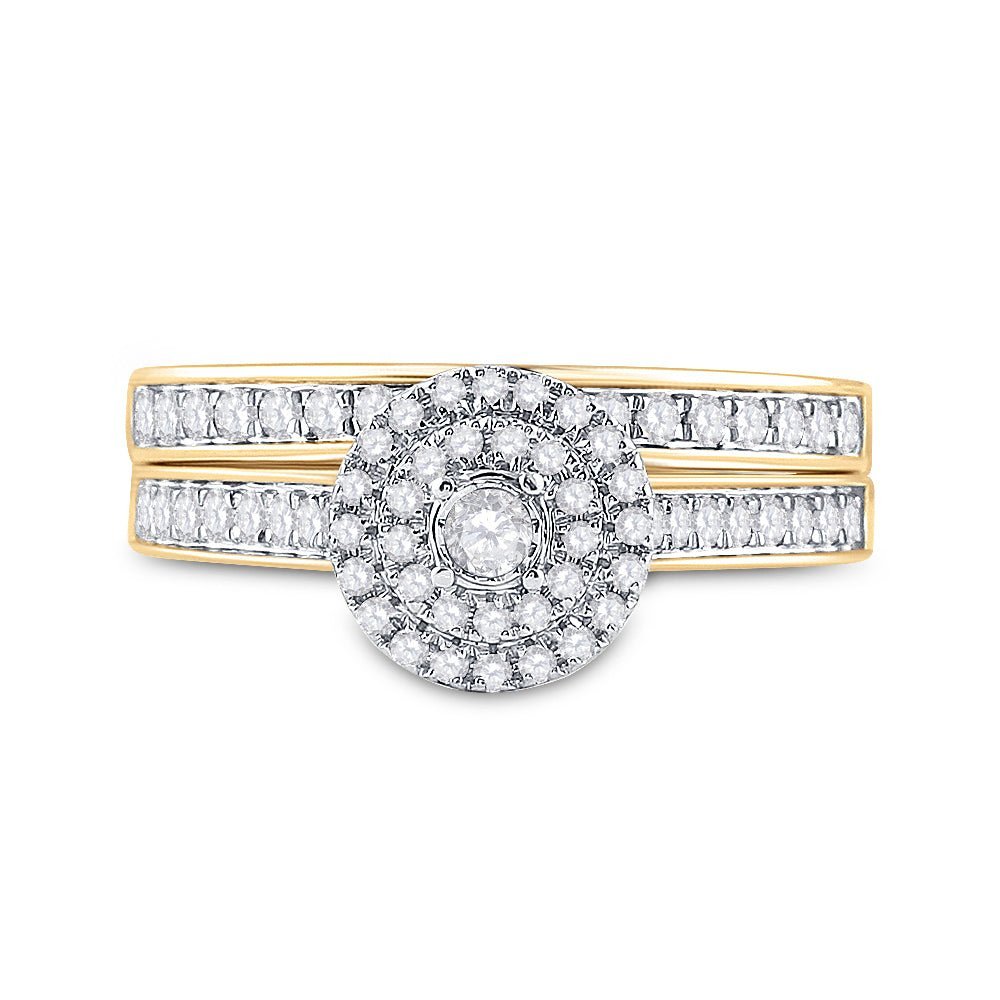 Eternal Love Diamond Halo Bridal Wedding Ring Set in 10kt Yellow Gold - Splendid Jewellery