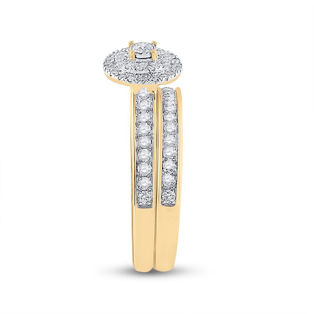 Eternal Love Diamond Halo Bridal Wedding Ring Set in 10kt Yellow Gold - Splendid Jewellery
