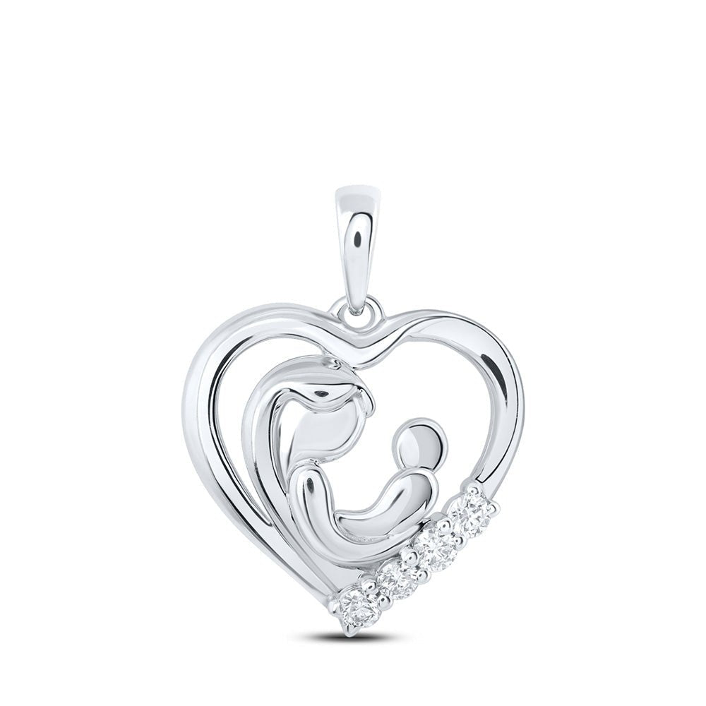 Eternal Love Diamond Heart Pendant | 10kt White Gold Mother Child Necklace 1/5 Cttw - Splendid Jewellery