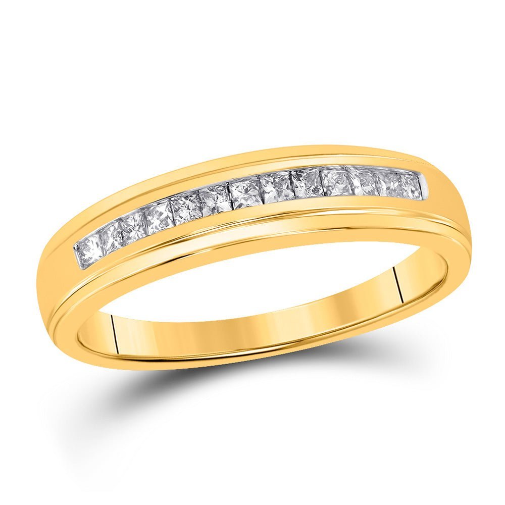 Eternal Radiance | 10kt Yellow Gold Mens Princess Diamond Wedding Band Ring 1/4 Cttw - Splendid Jewellery