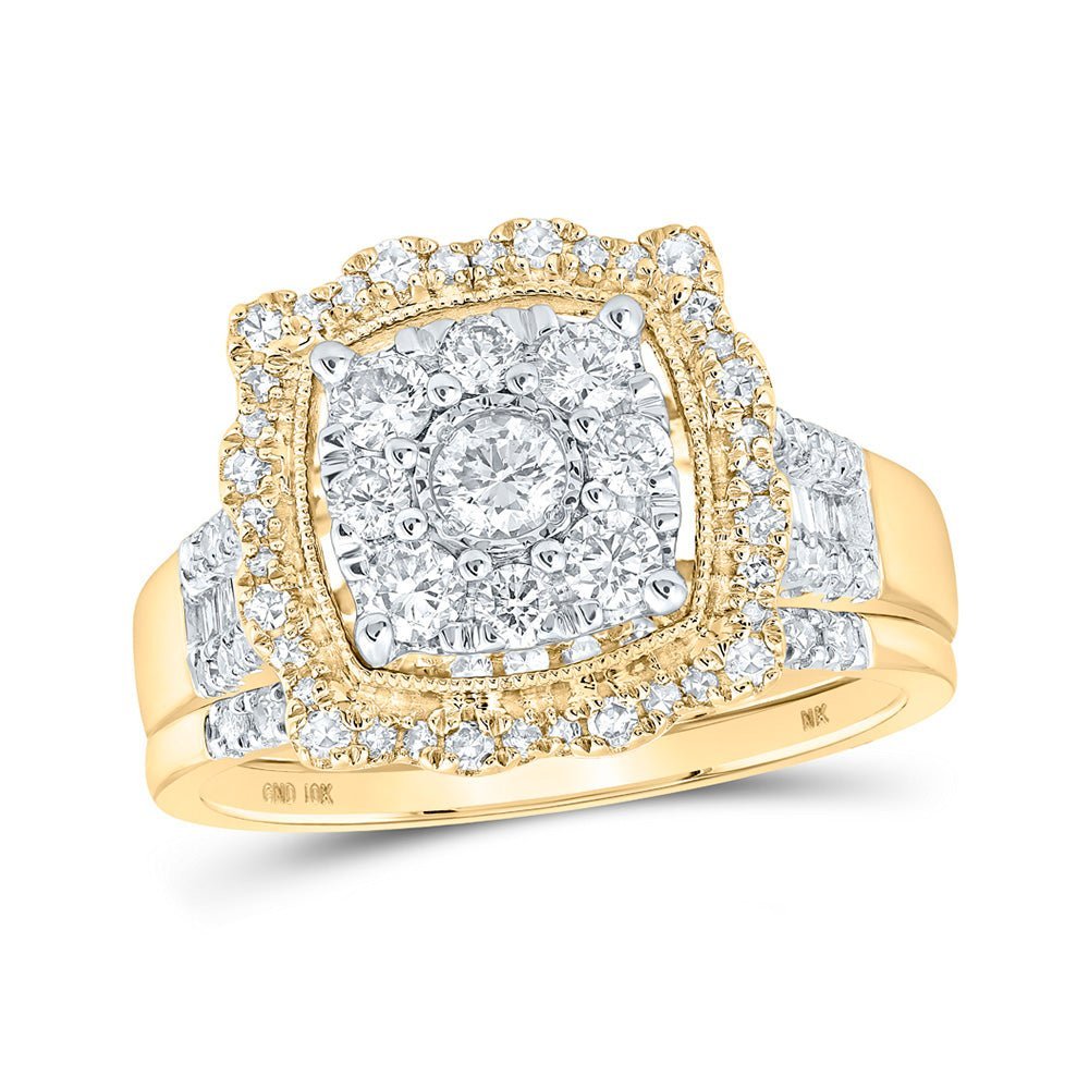 Eternal Radiance | 10kt Yellow Gold Square Diamond Bridal Wedding Ring Band Set 1 Cttw - Splendid Jewellery