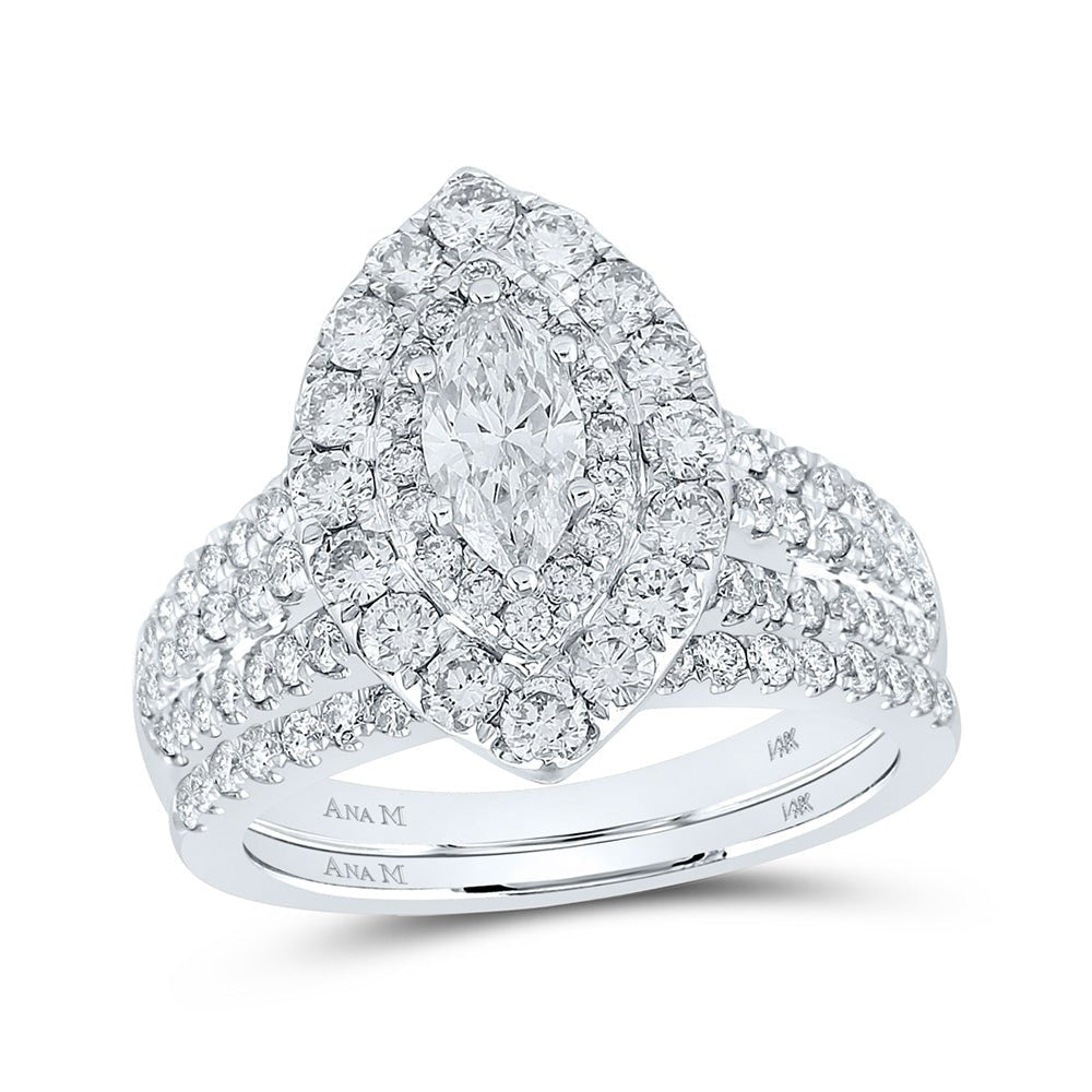Eternal Radiance | 14kt Two - tone Gold Marquise Diamond Halo Bridal Wedding Ring Band Set 2 Cttw - Splendid Jewellery