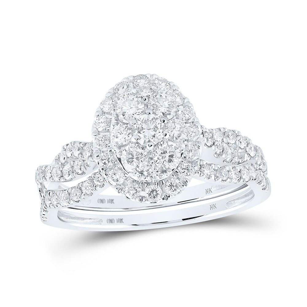 Eternal Sparkle: 10kt White Gold Diamond Oval Cluster Bridal Wedding Ring Set - Splendid Jewellery