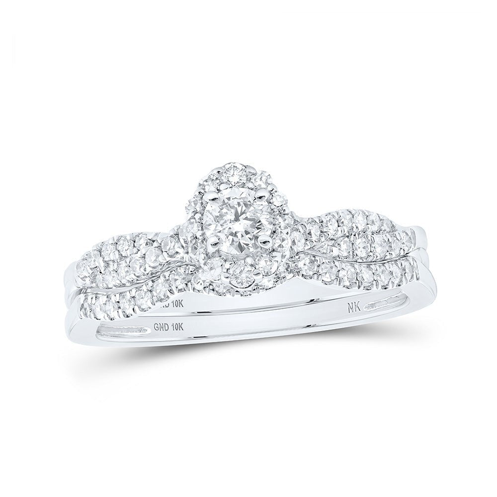 Eternal Sparkle | 10kt White Gold Round Diamond Halo Bridal Wedding Ring Band Set - Splendid Jewellery