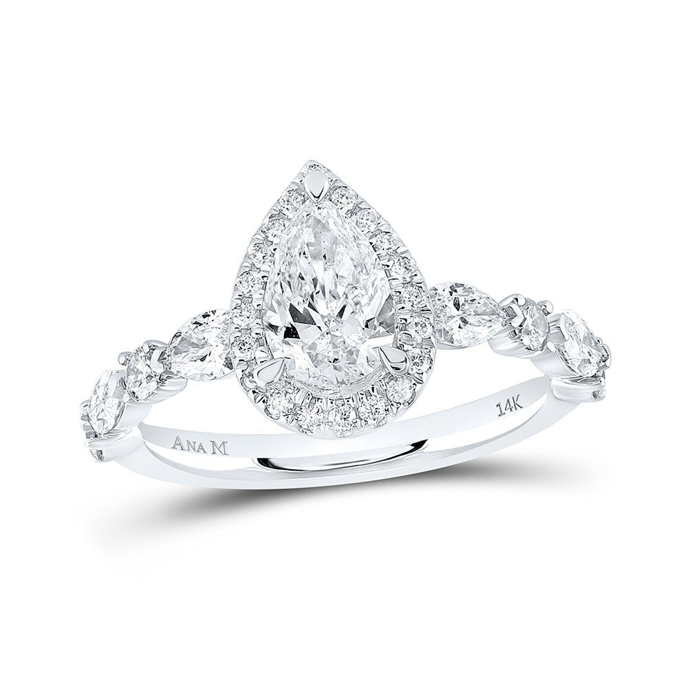 Ethereal Elegance 14kt White Gold Pear Diamond Halo Bridal Wedding Engagement Ring 1 - 7/8 Cttw - Splendid Jewellery