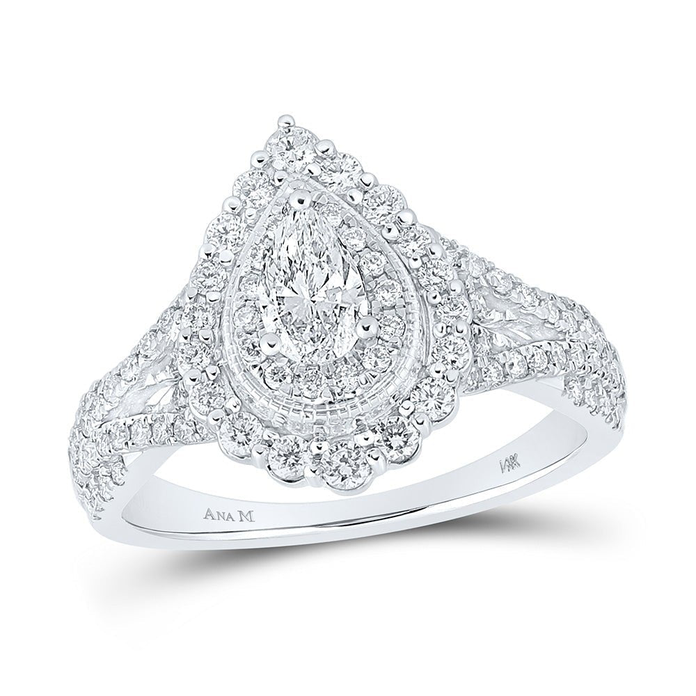 Ethereal Elegance: 14kt White Gold Pear Diamond Halo Bridal Wedding Engagement Ring 1 Cttw - Splendid Jewellery