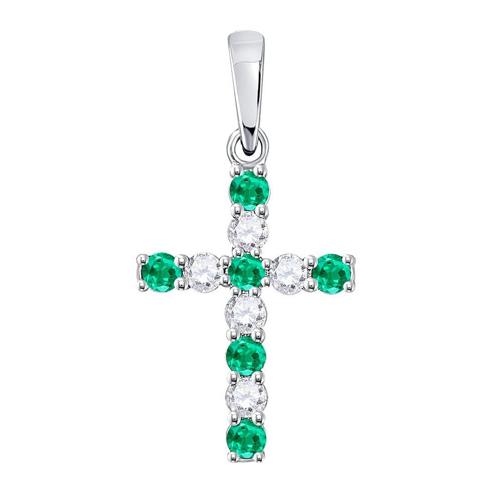 Ethereal Emerald Cross Pendant | 10kt White Gold Womens Round Lab - Created Emerald Cross Pendant 1/3 Cttw - Splendid Jewellery