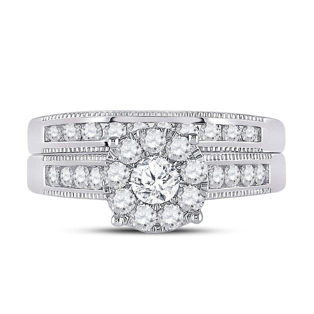 Ethereal Love: 10kt White Gold Round Diamond Bridal Wedding Ring Band Set 1 Cttw - Splendid Jewellery