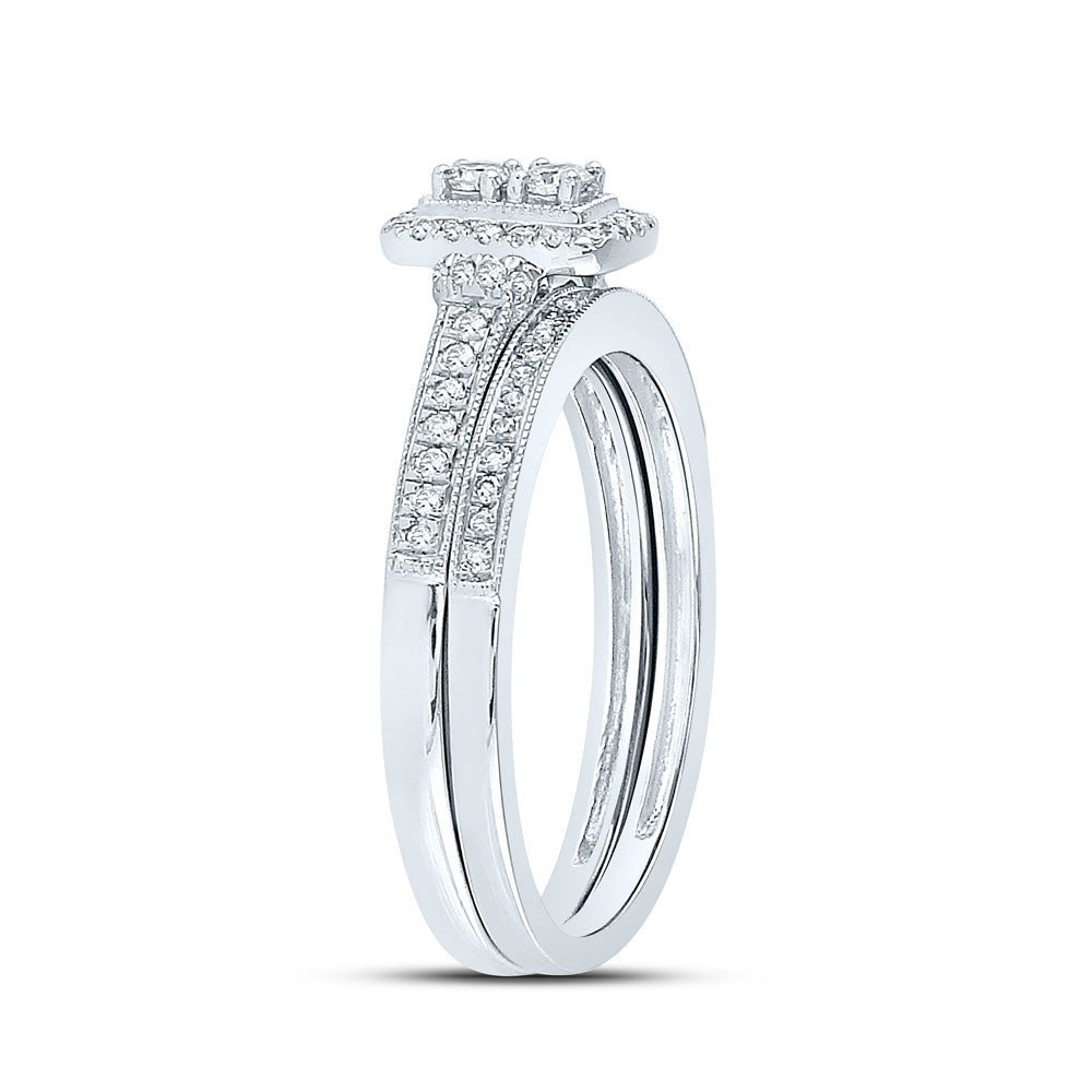 Everlasting Love: 10kt White Gold Round Diamond 2 - Stone Bridal Wedding Ring Band Set - Splendid Jewellery