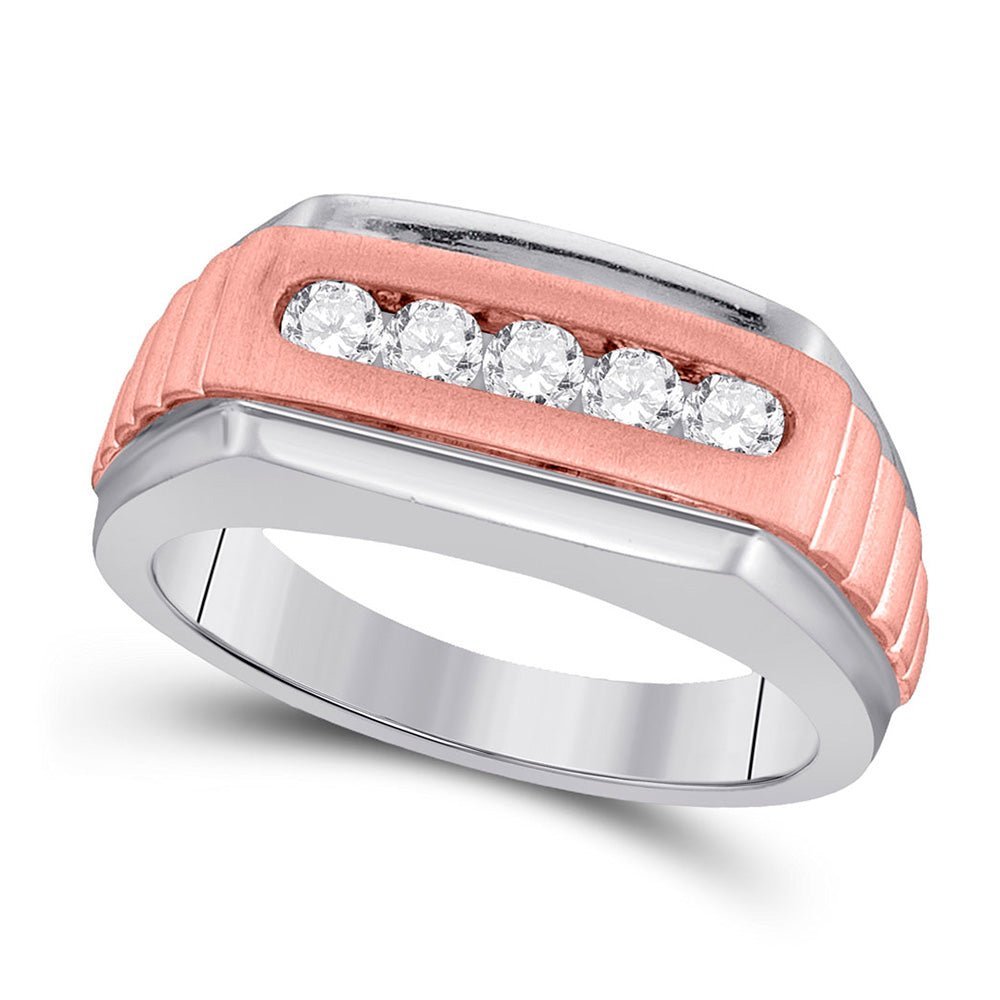 Exquisite 10kt Two - tone Gold Mens Diamond Ribbed Wedding Band Ring - Splendid Jewellery
