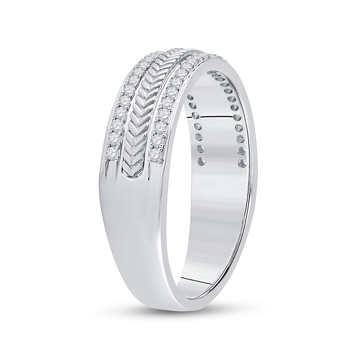 Exquisite 14kt White Gold Men's Diamond Wedding Band with Wheat Texture - Timeless Elegance and Dazzling Brilliance - Splendid Jewellery