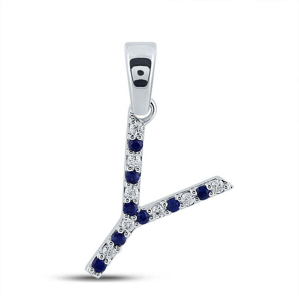 Exquisite Blue Sapphire and Diamond Initial Pendant - Personalized Elegance in 10kt White Gold - Splendid Jewellery