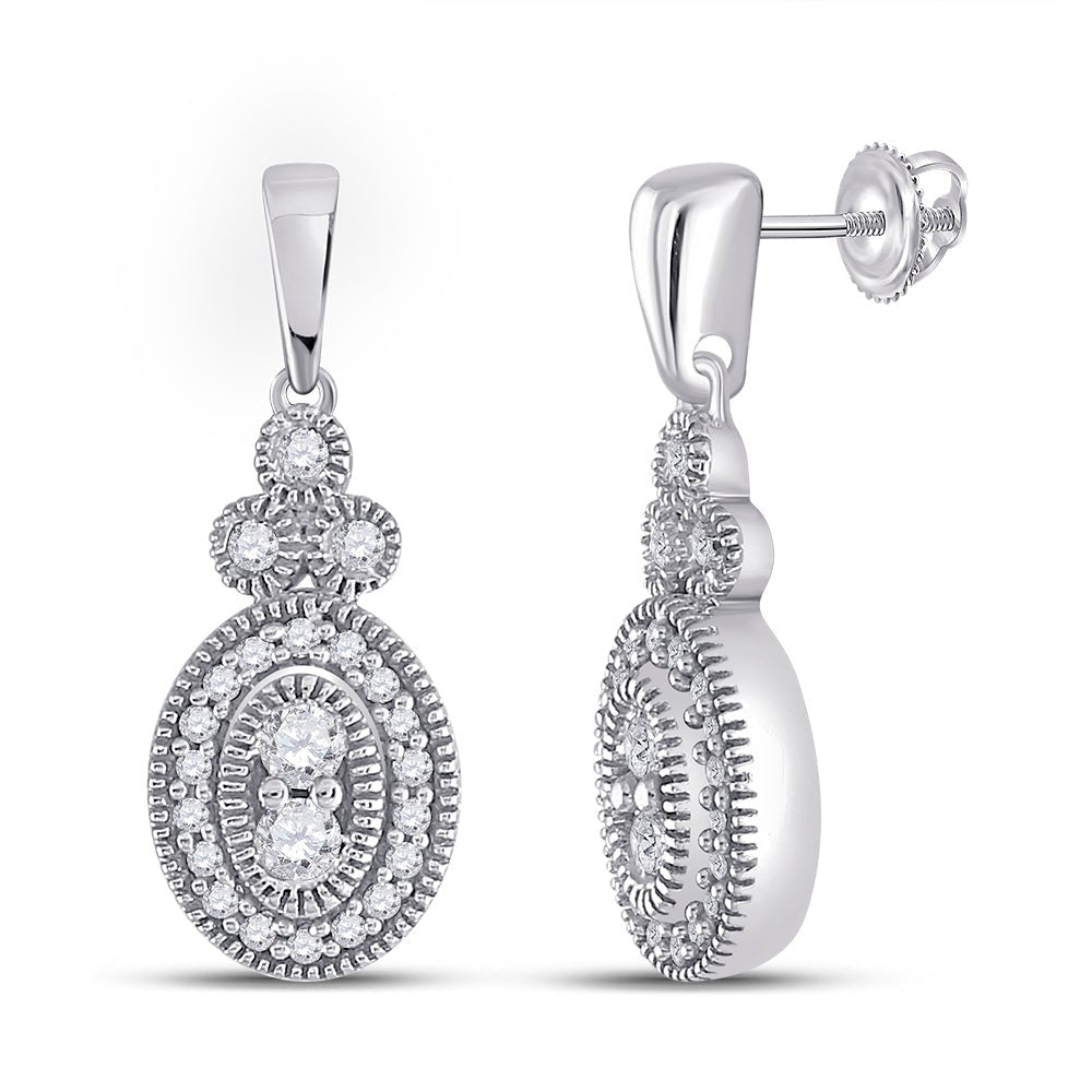 Exquisite Brilliance: 10kt White Gold Womens Round Diamond Oval Dangle Earrings - Splendid Jewellery