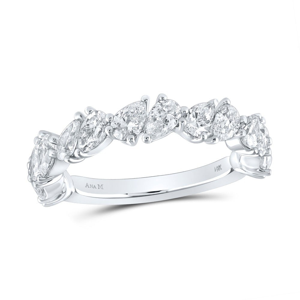 Exquisite Brilliance | 14kt White Gold Womens Pear Diamond Alternating Band Ring 1 - 7/8 Cttw - Splendid Jewellery