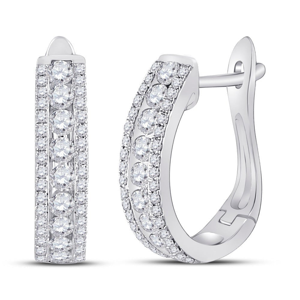 Exquisite Brilliance: 14kt White Gold Womens Round Diamond Hoop Earrings - Splendid Jewellery