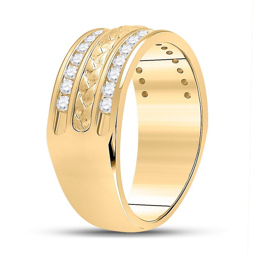 Exquisite Brilliance: 14kt Yellow Gold Mens Diamond Wedding Braid Inlay Band Ring - Splendid Jewellery