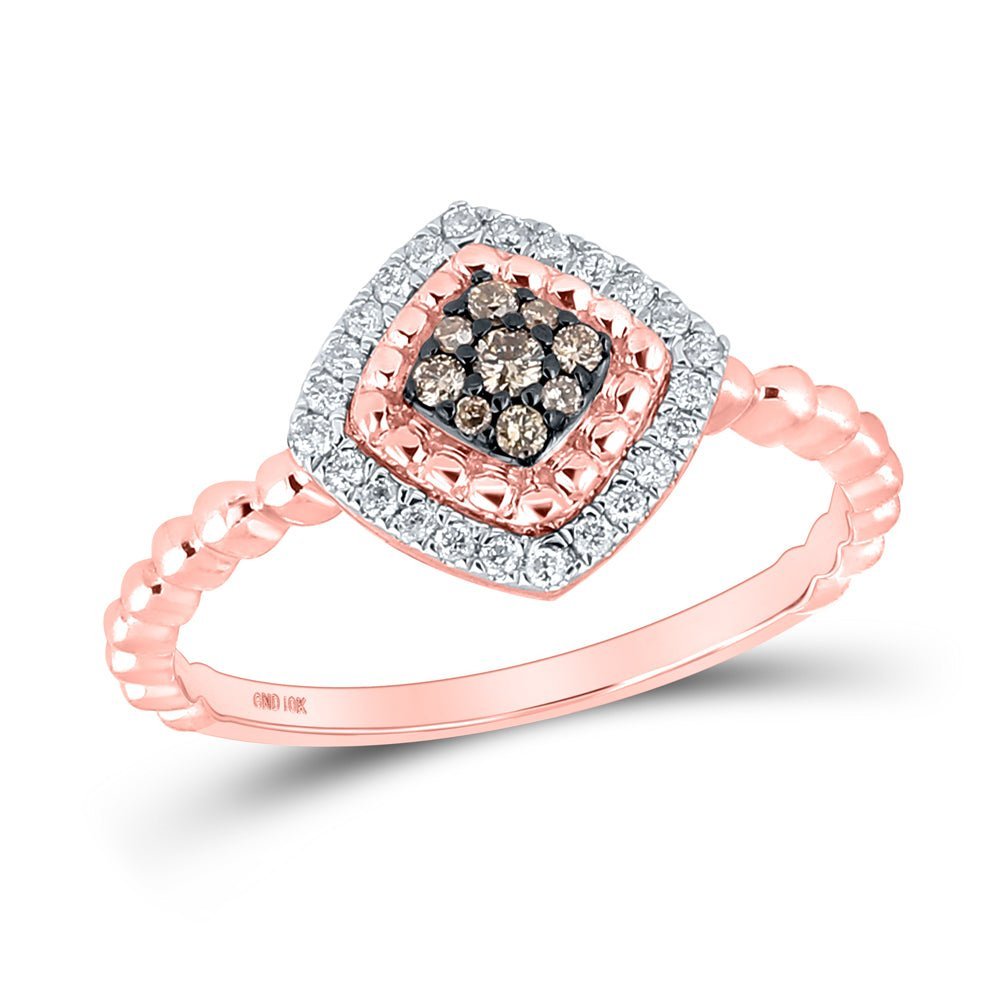Exquisite Rose Gold Brown Diamond Offset Square Ring - Splendid Jewellery