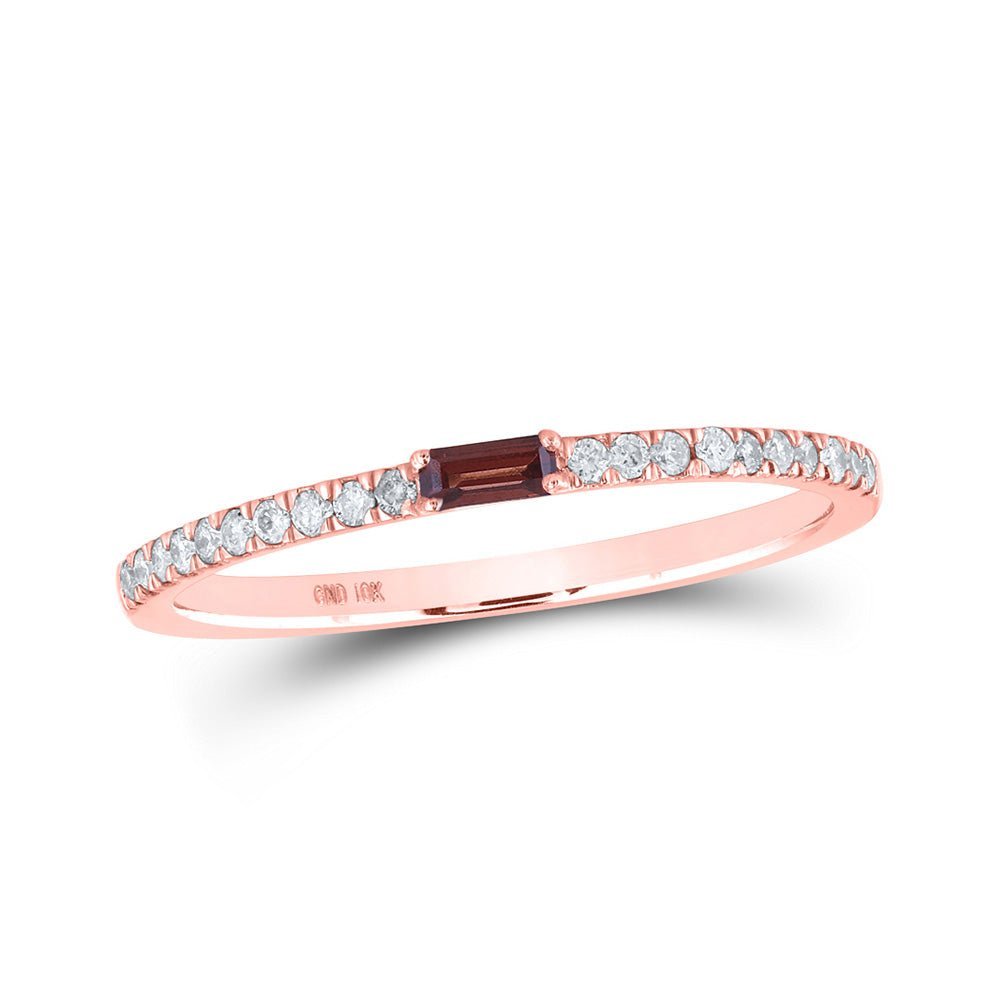 Exquisite Rose Gold Gemstone Band: Baguette Garnet & Diamond Ring - Splendid Jewellery