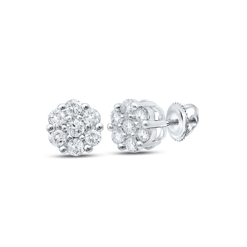 Floral Brilliance: 10kt White Gold Womens Round Diamond Flower Cluster Earrings 1/5 Cttw - Splendid Jewellery