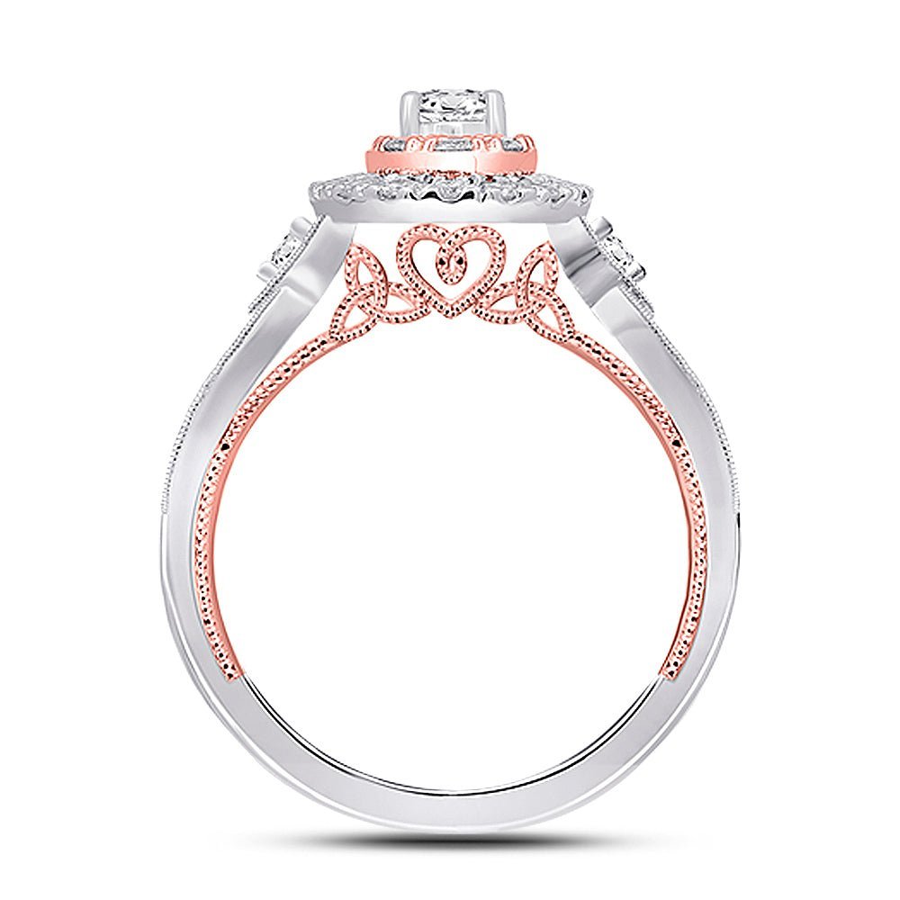 Glamorous Halo Brilliance Wedding Ring Set in Two - tone Gold - Splendid Jewellery