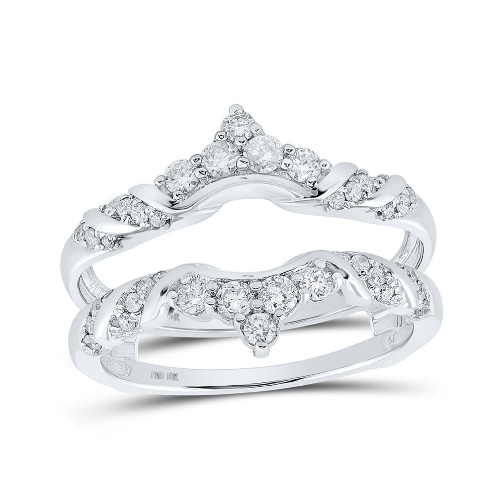 Glamorous Radiance: 10kt White Gold Womens Round Diamond Wrap Enhancer Wedding Band 1/2 Cttw - Splendid Jewellery