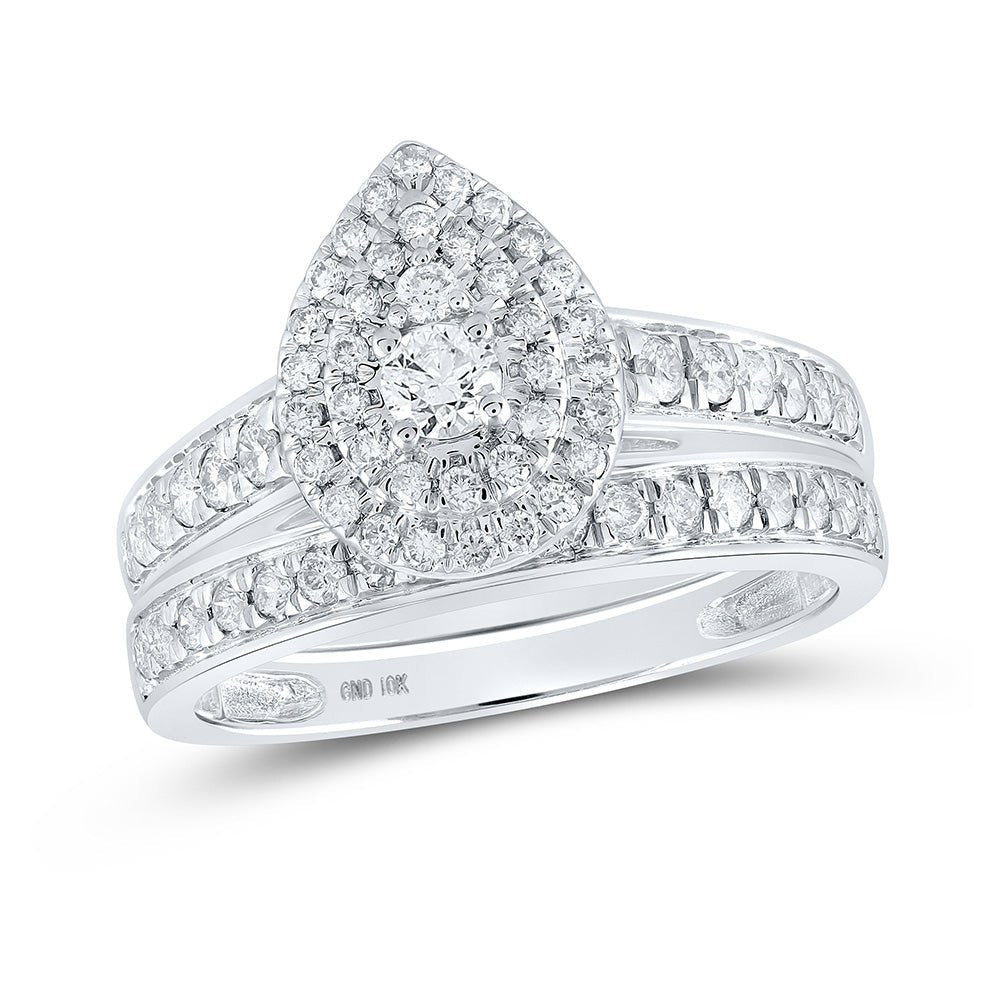 Glistening Love | 10kt White Gold Sparkling Diamond Halo Bridal Wedding Ring Band Set 3/4 Cttw - Splendid Jewellery