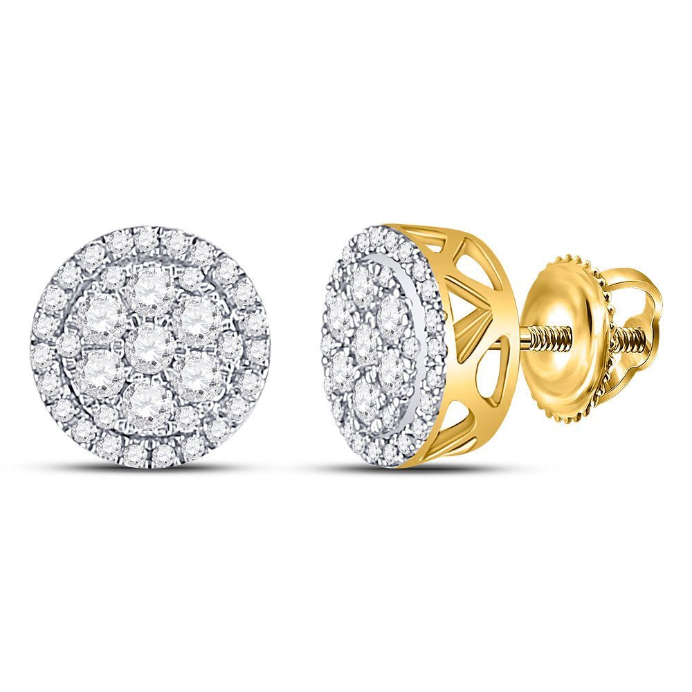 Golden Blossom Diamond Cluster Earrings: A Mesmerizing Floral Delight in 10kt Yellow Gold - Splendid Jewellery