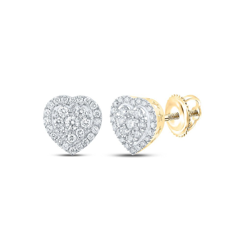 Heart of Elegance: 14kt Yellow Gold Womens Round Diamond Heart Earrings - Splendid Jewellery