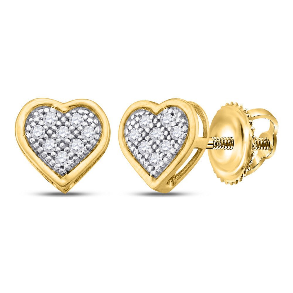 Heartfelt Brilliance: 10kt Yellow Gold Womens Round Diamond Heart Cluster Earrings 1/6 Cttw - Splendid Jewellery